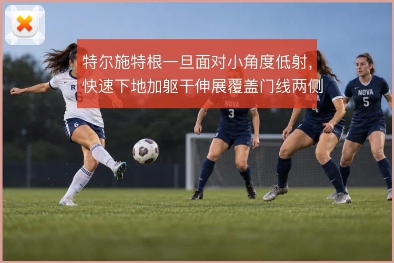 特尔施特根一旦面对小角度低射，快速下地加躯干伸展覆盖门线两侧空间